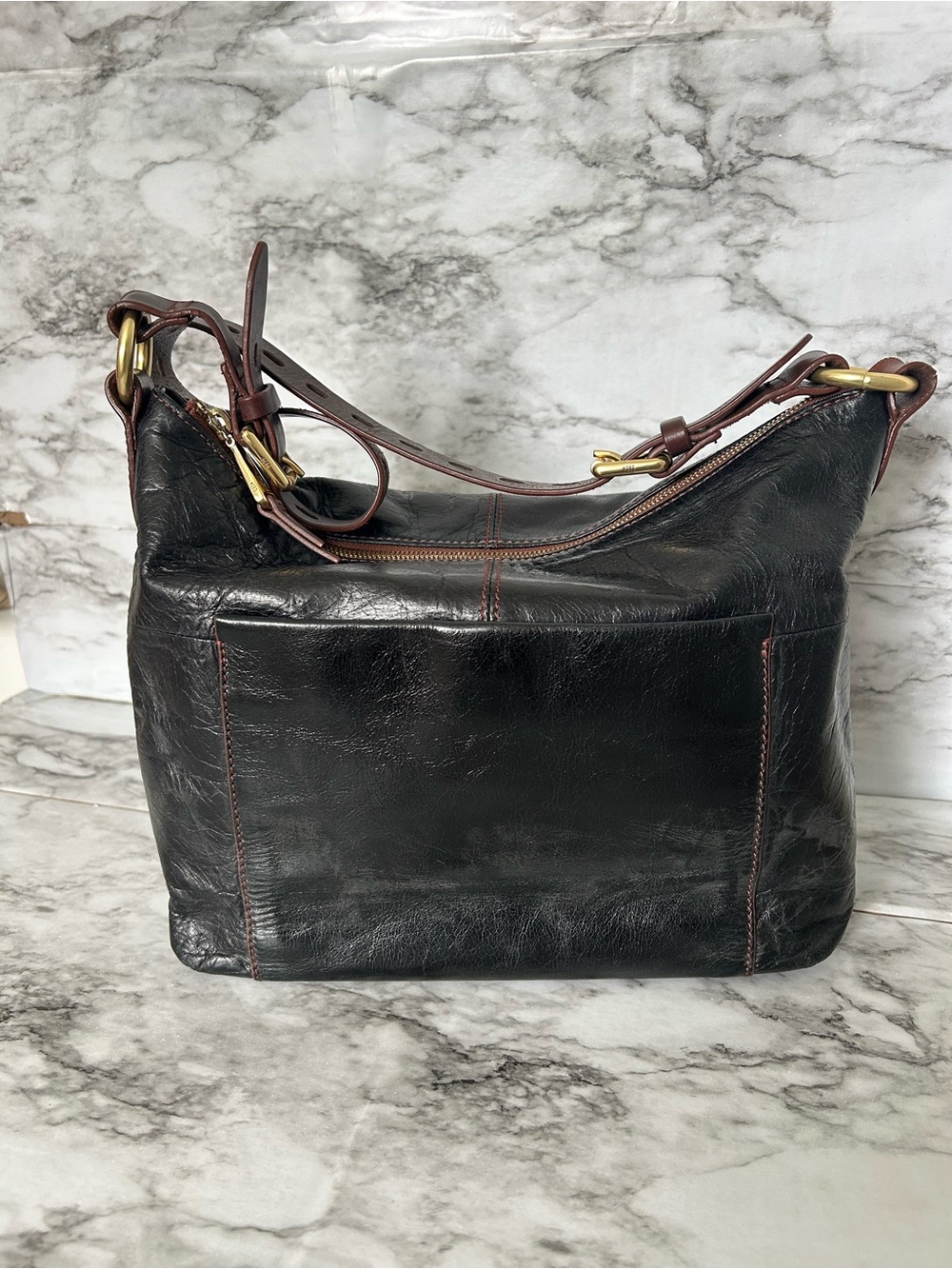 HOBO | Charlie Leather Shoulder Bag deep chocolate brown
